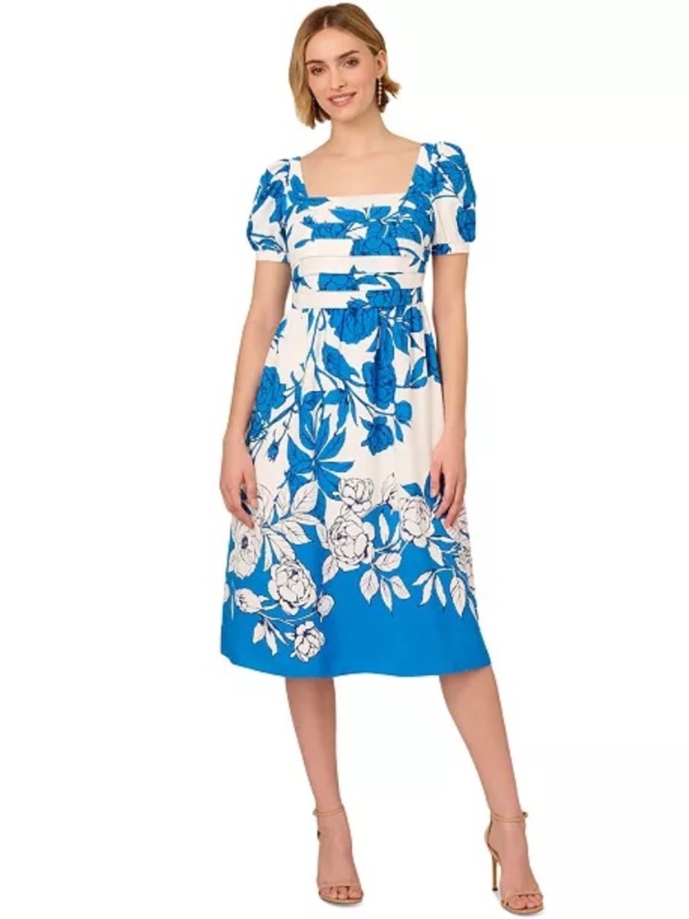 NWT Adrianna Papell Floral Square Neck Midi Dress - size 2